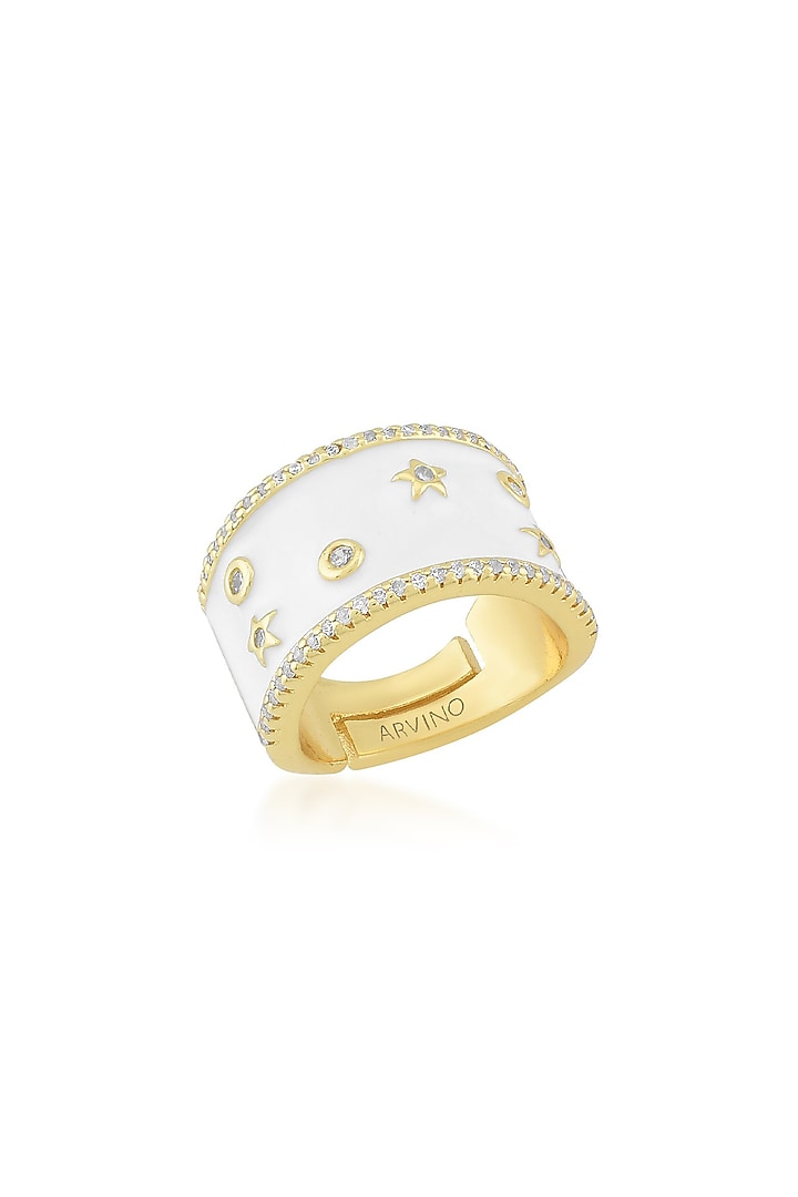 Gold Finish White Enameled Ring by Arvino