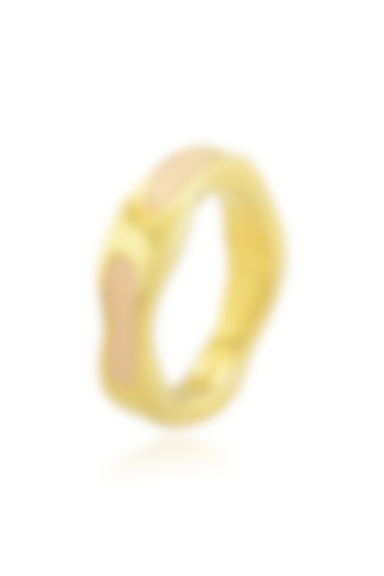 Gold Finish Textured Cream Enameled Ring In Sterling Silver by ARVINO