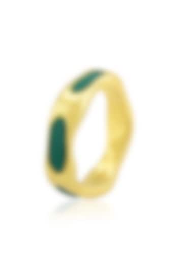 Gold Finish Textured Dark Green Enameled Ring In Sterling Silver by ARVINO at Pernia's Pop Up Shop