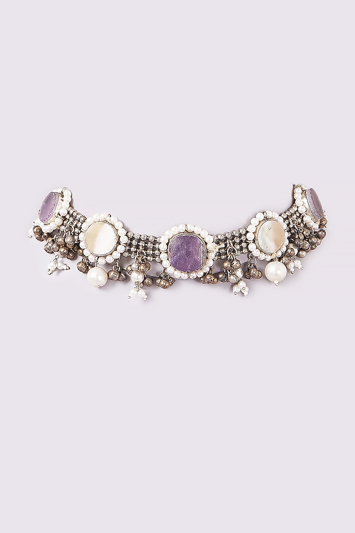 Oxidised Finish Agate & Pearl Necklace by ARNIMAA at Pernia's Pop Up Shop