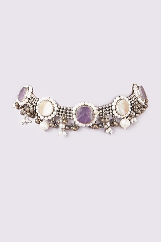 Oxidised Finish Agate & Pearl Necklace by ARNIMAA
