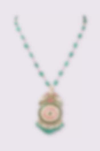 Gold Finish Green Stone & Pearl Long Necklace by ARNIMAA at Pernia's Pop Up Shop