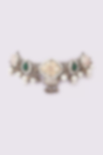 Oxidised Finish Agate & Pearl Choker Necklace by ARNIMAA at Pernia's Pop Up Shop