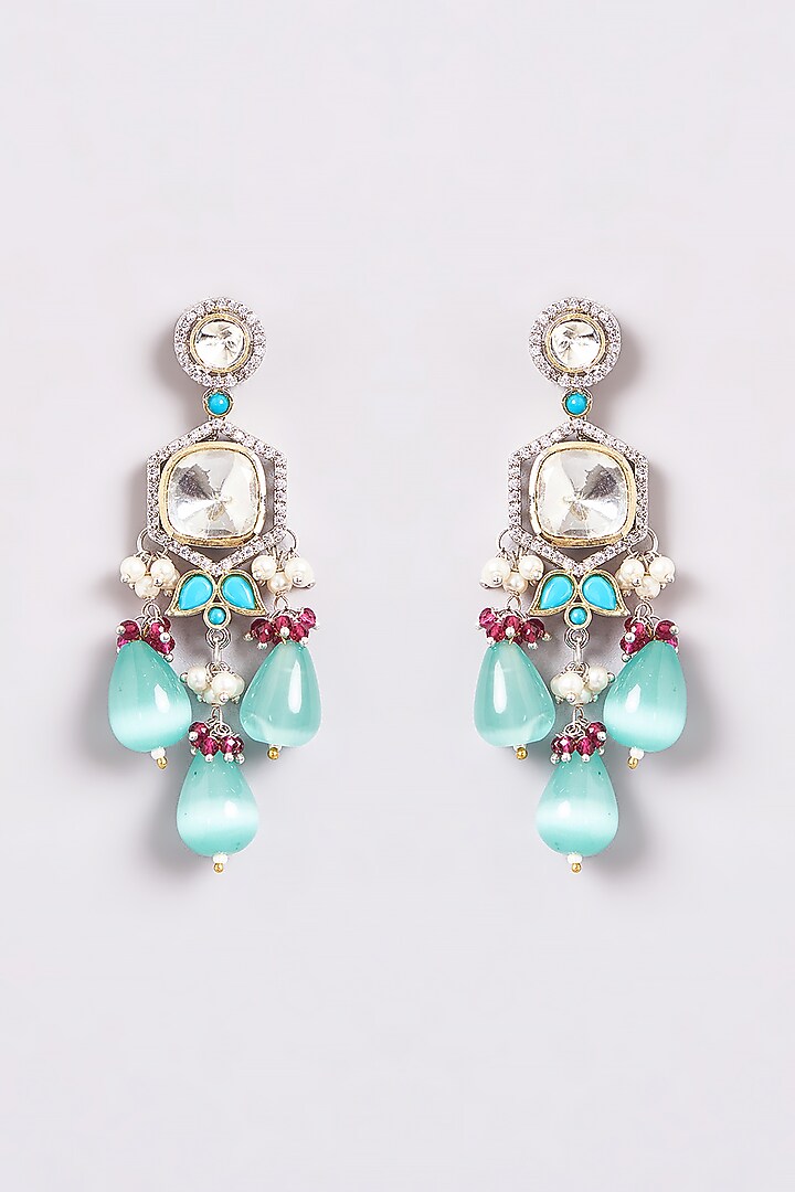 White Finish Zircon Jhumka Earrings by ARNIMAA at Pernia's Pop Up Shop