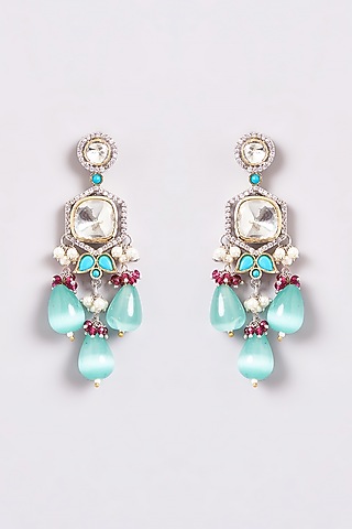 White Finish Zircon Jhumka Earrings by ARNIMAA