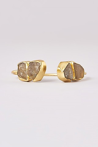 Gold Finish Druzy Agate & Mother Of Pearl Bracelet by ARNIMAA
