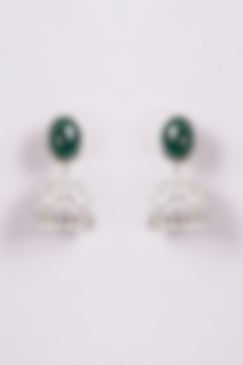 White Finish Zircon & Onyx Jhumka Earrings by ARNIMAA at Pernia's Pop Up Shop