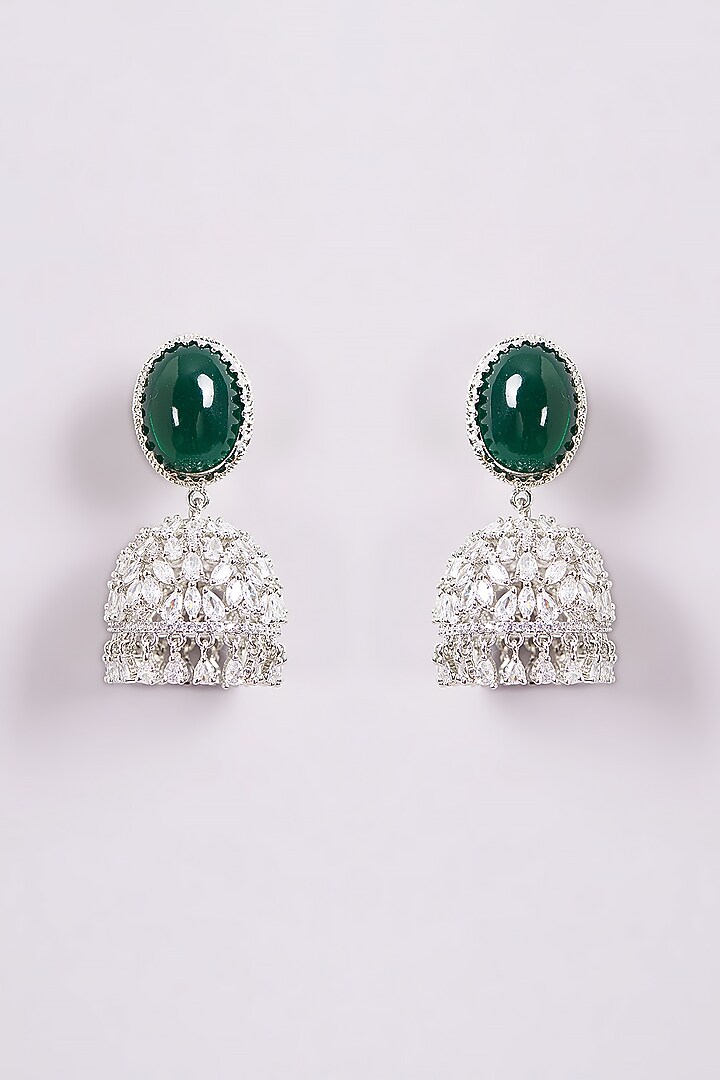 White Finish Zircon & Onyx Jhumka Earrings by ARNIMAA at Pernia's Pop Up Shop