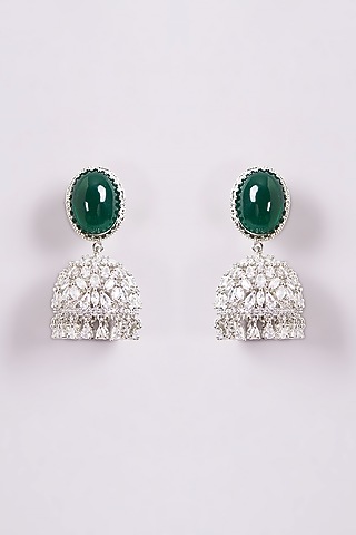 White Finish Zircon & Onyx Jhumka Earrings by ARNIMAA