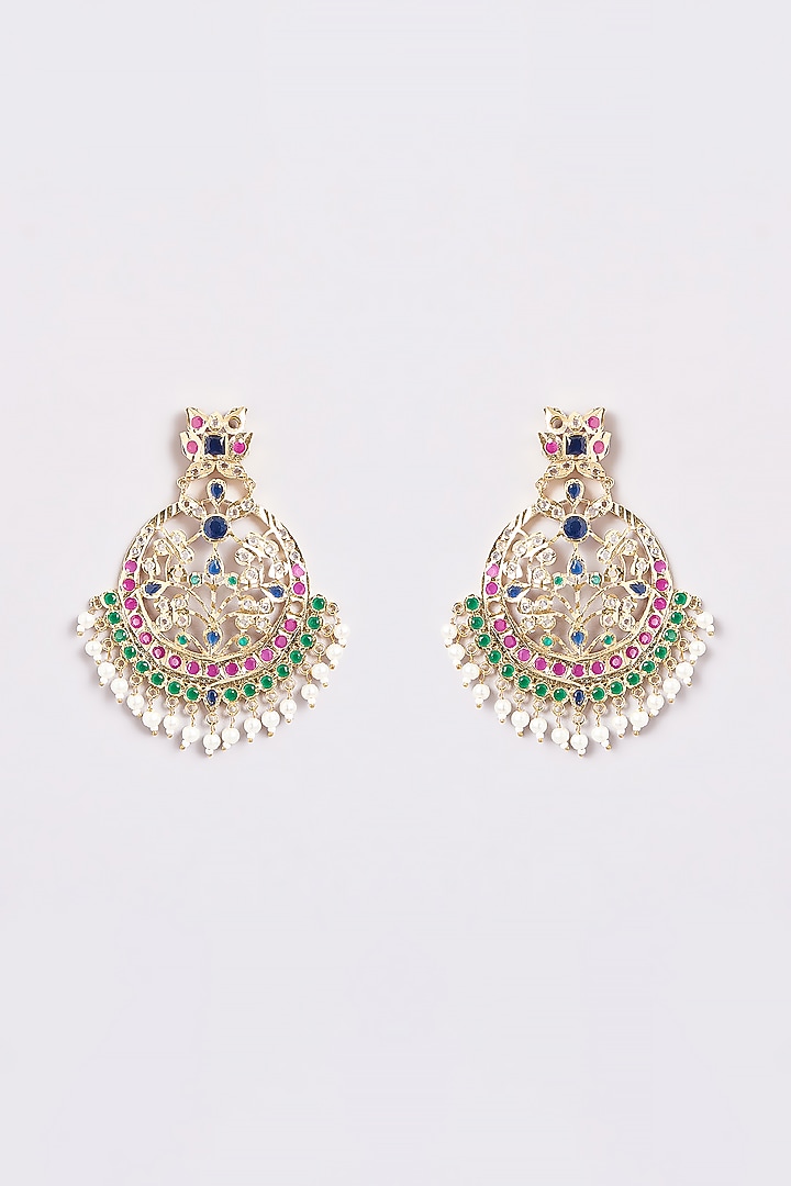 Gold Finish Multi-Colored Stone Chandbali Earrings by ARNIMAA at Pernia's Pop Up Shop