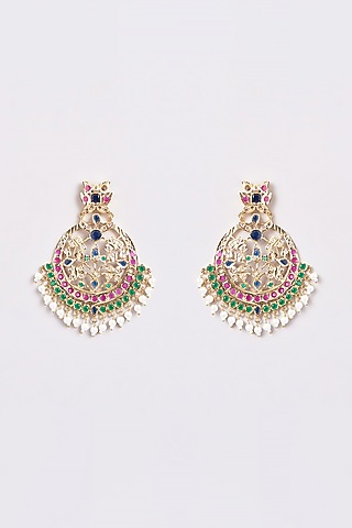 Gold Finish Multi-Colored Stone Chandbali Earrings by ARNIMAA