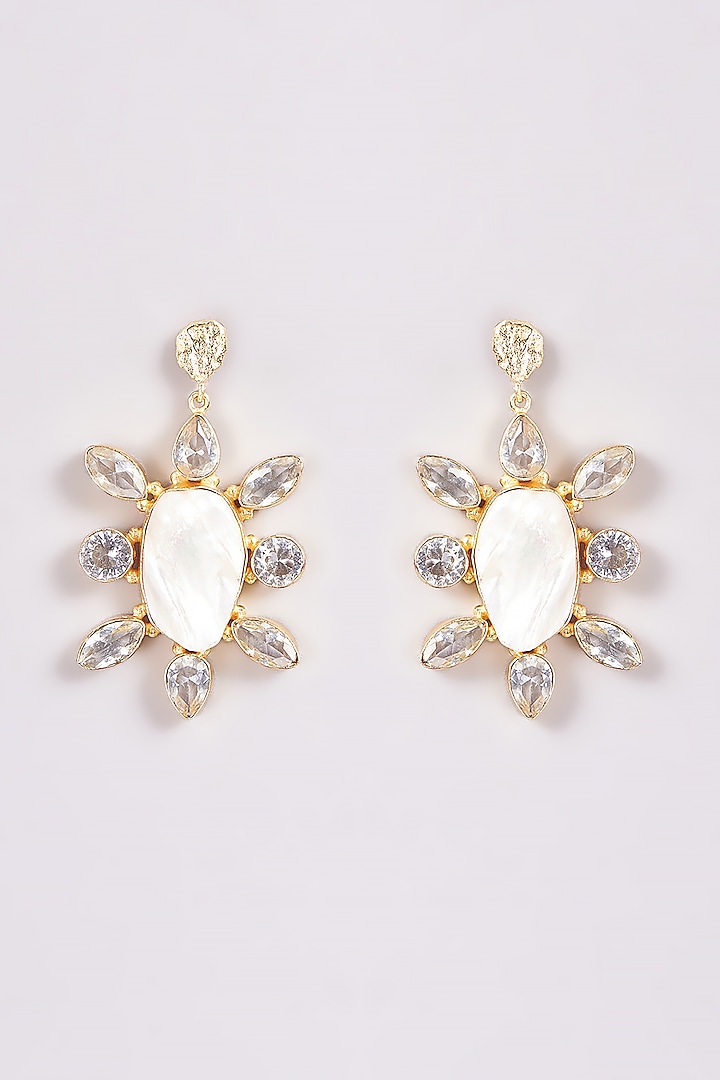 Gold Finish Shell Pearl Dangler Earrings by ARNIMAA