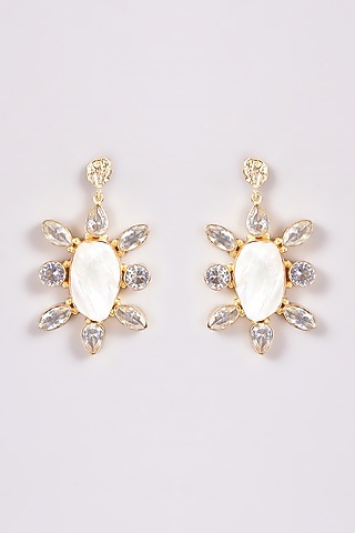 Gold Finish Shell Pearl Dangler Earrings by ARNIMAA