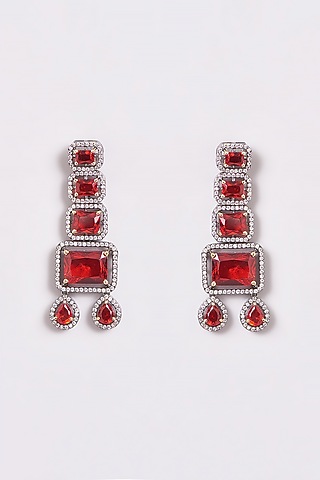White Finish Zircon Dangler Earrings by ARNIMAA