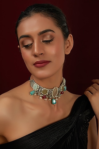 Oxidised Finish Agate & Onyx Choker Necklace by ARNIMAA