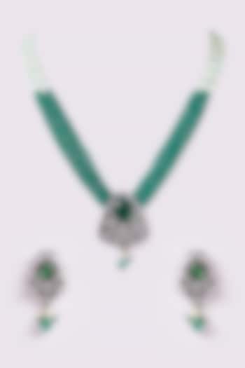 Gold Finish Emerald Beaded Long Necklace Set by ARNIMAA