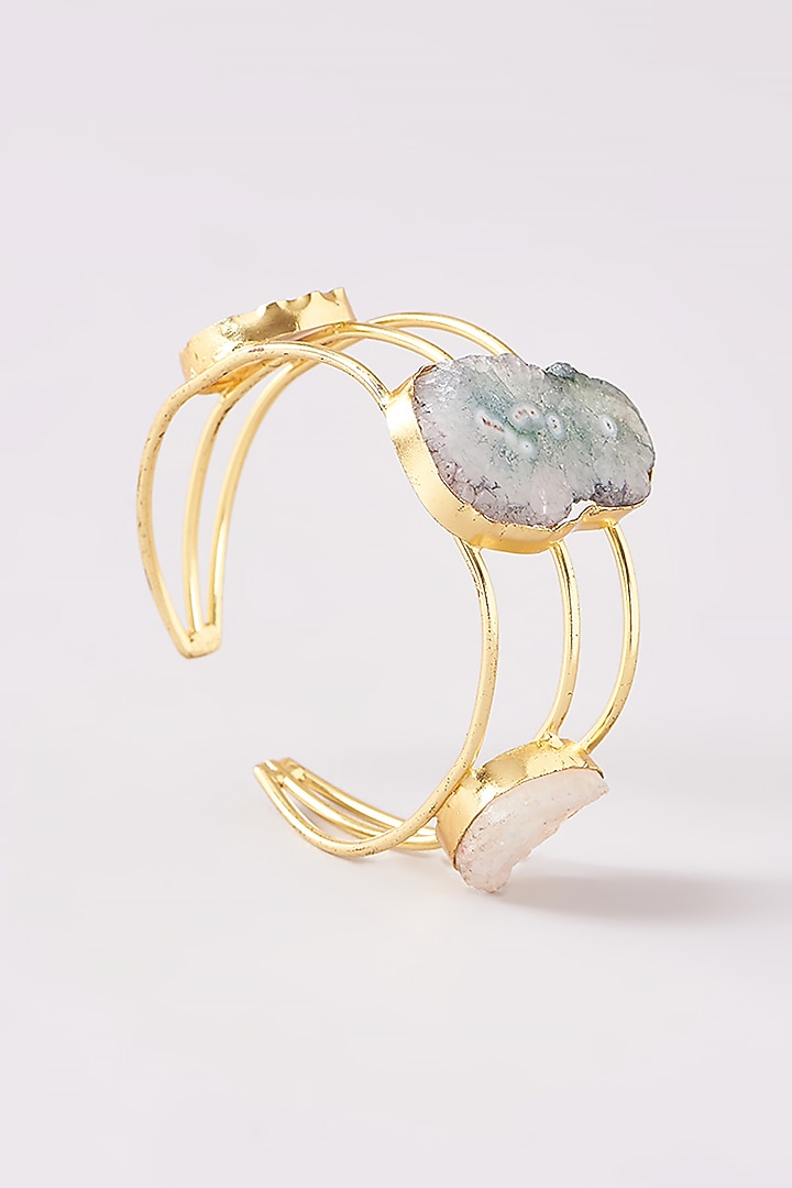 Gold Finish Quartz & Agate Bracelet by ARNIMAA at Pernia's Pop Up Shop