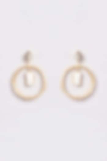 Gold Finish Mother Of Pearl Dangler Earrings by ARNIMAA