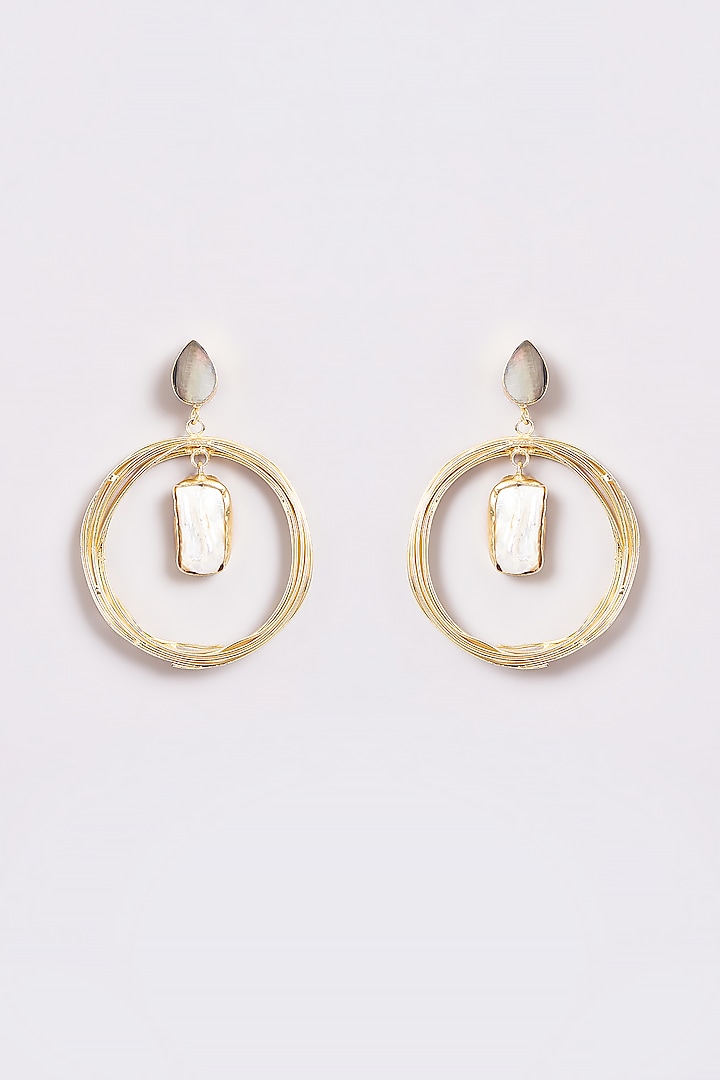 Gold Finish Mother Of Pearl Dangler Earrings by ARNIMAA