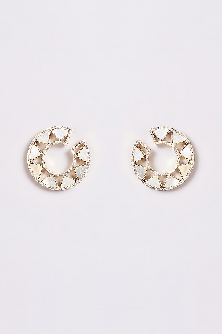 Gold Finish Shell Pearl Stud Earrings by ARNIMAA