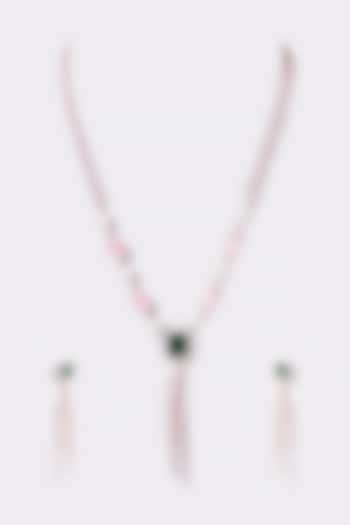 White Finish Beads Long Necklace Set by ARNIMAA