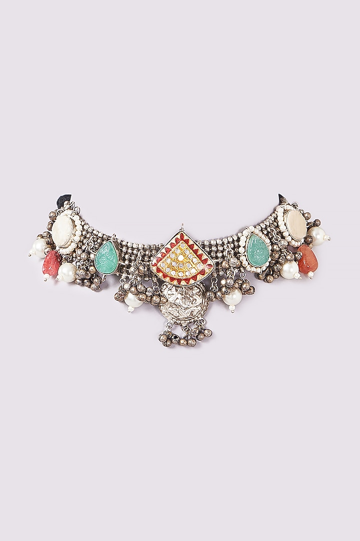 Oxidised Finish Agate & Onyx Choker Necklace by ARNIMAA at Pernia's Pop Up Shop