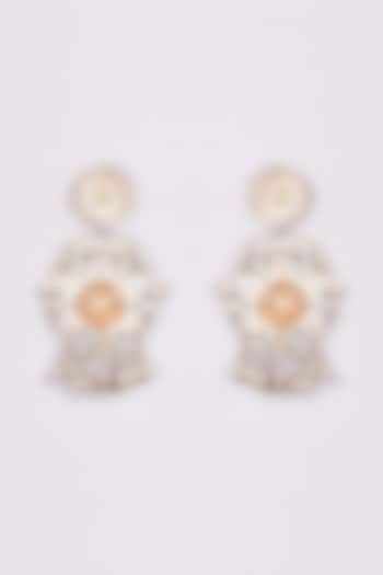 White Finish Pearl & Agate Chandbali Earrings by ARNIMAA