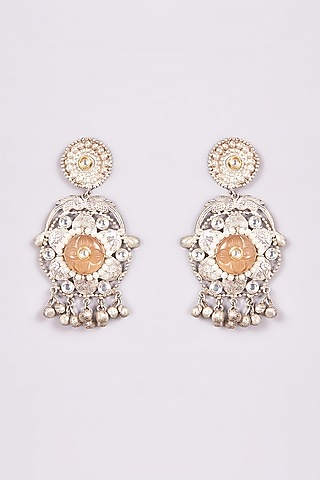 White Finish Pearl & Agate Chandbali Earrings by ARNIMAA