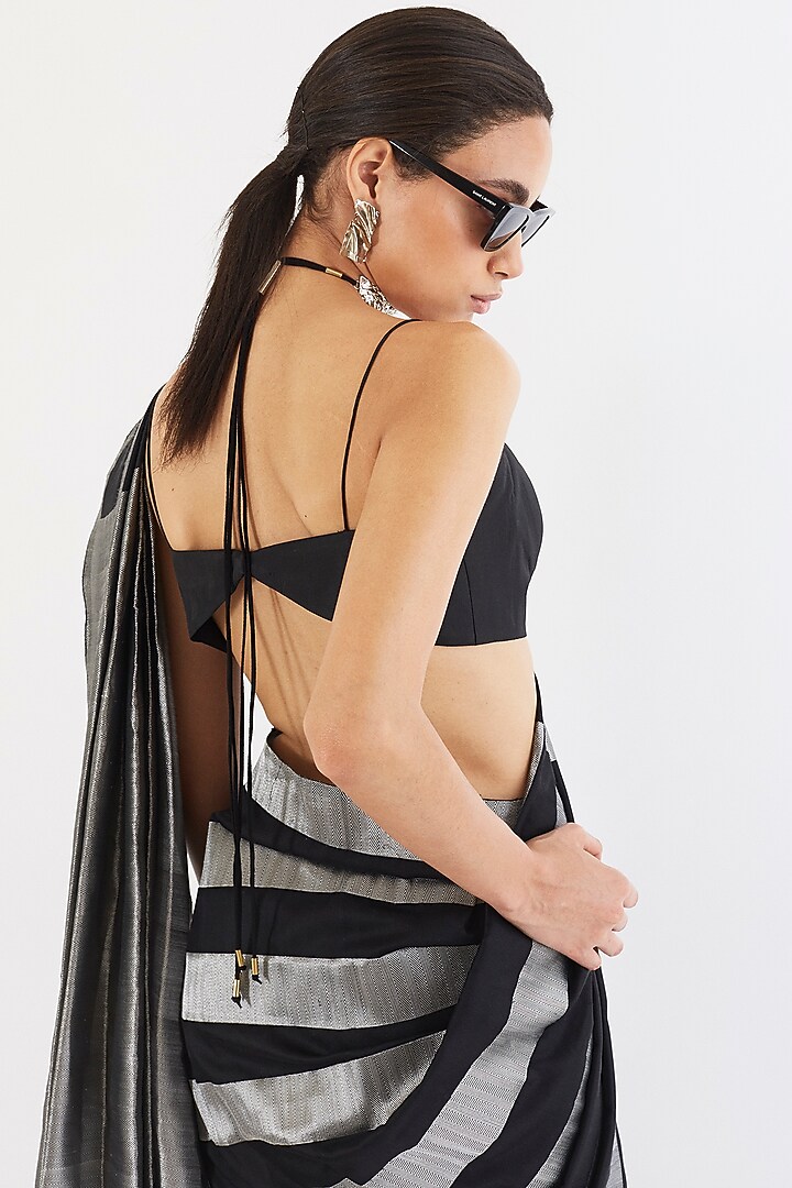 Black Handwoven Striped Wedding Saree by AROHI at Pernia's Pop Up Shop