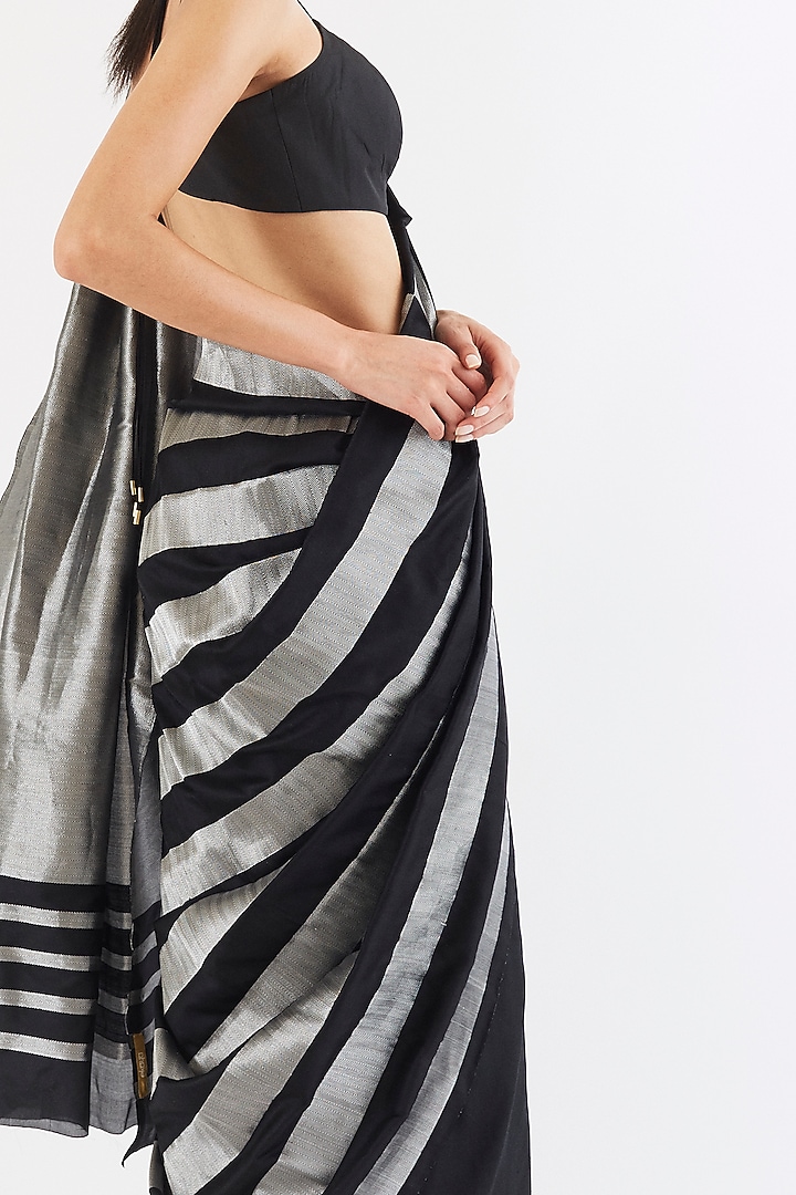 Black Handwoven Striped Wedding Saree by AROHI at Pernia's Pop Up Shop