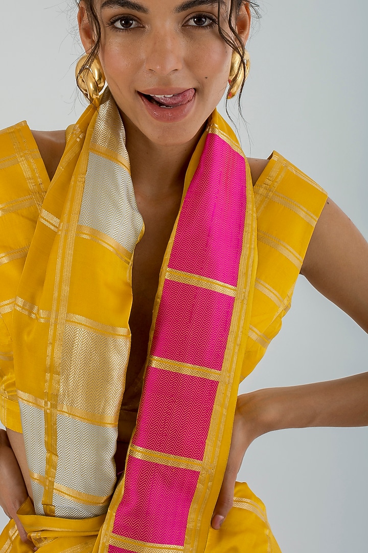 Mustard Handwoven Wedding Saree by AROHI at Pernia's Pop Up Shop