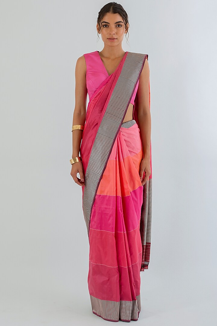 Hot Pink Ombre Handwoven Saree by AROHI at Pernia's Pop Up Shop