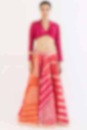 Fuchsia Handwoven Silk Skirt Set by AROHI
