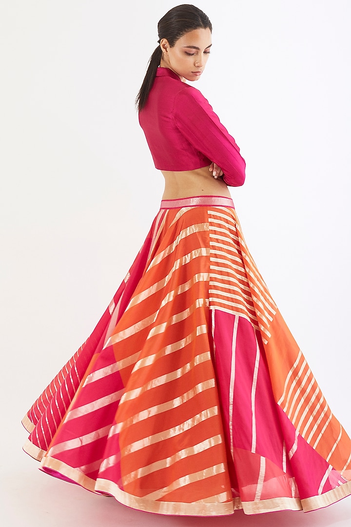 Fuchsia Handwoven Silk Skirt Set by AROHI at Pernia's Pop Up Shop