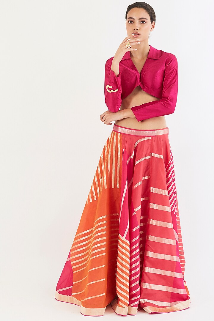 Fuchsia Handwoven Silk Skirt Set by AROHI at Pernia's Pop Up Shop