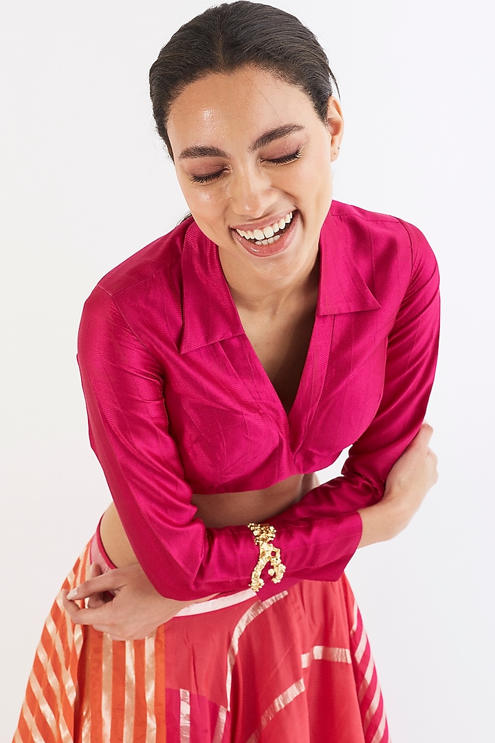 Fuchsia Handwoven Silk Skirt Set by AROHI at Pernia's Pop Up Shop
