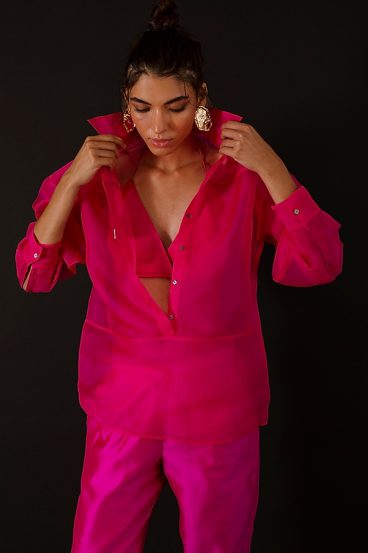 Fuchsia Organza Straight Pant Set by AROHI at Pernia's Pop Up Shop