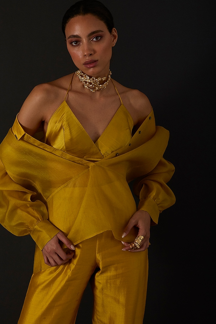 Mustard Organza Straight Pant Set by AROHI at Pernia's Pop Up Shop