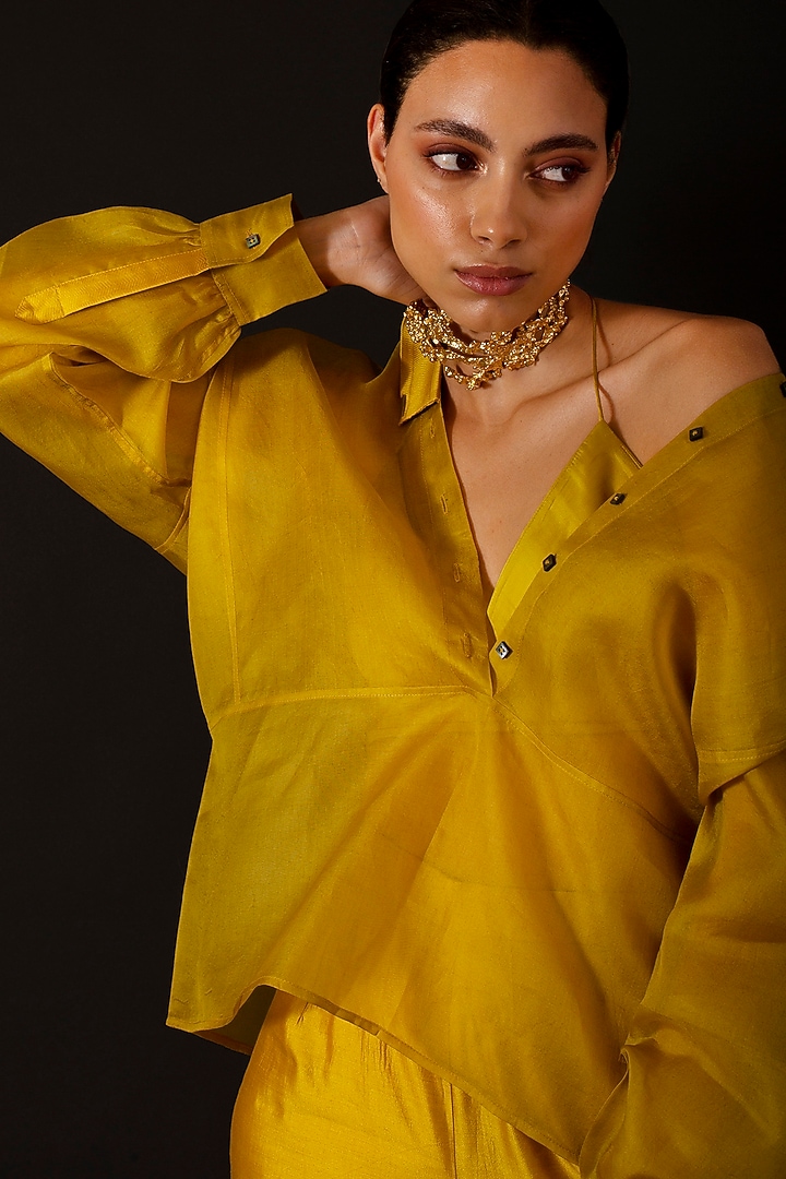 Mustard Organza Straight Pant Set by AROHI at Pernia's Pop Up Shop