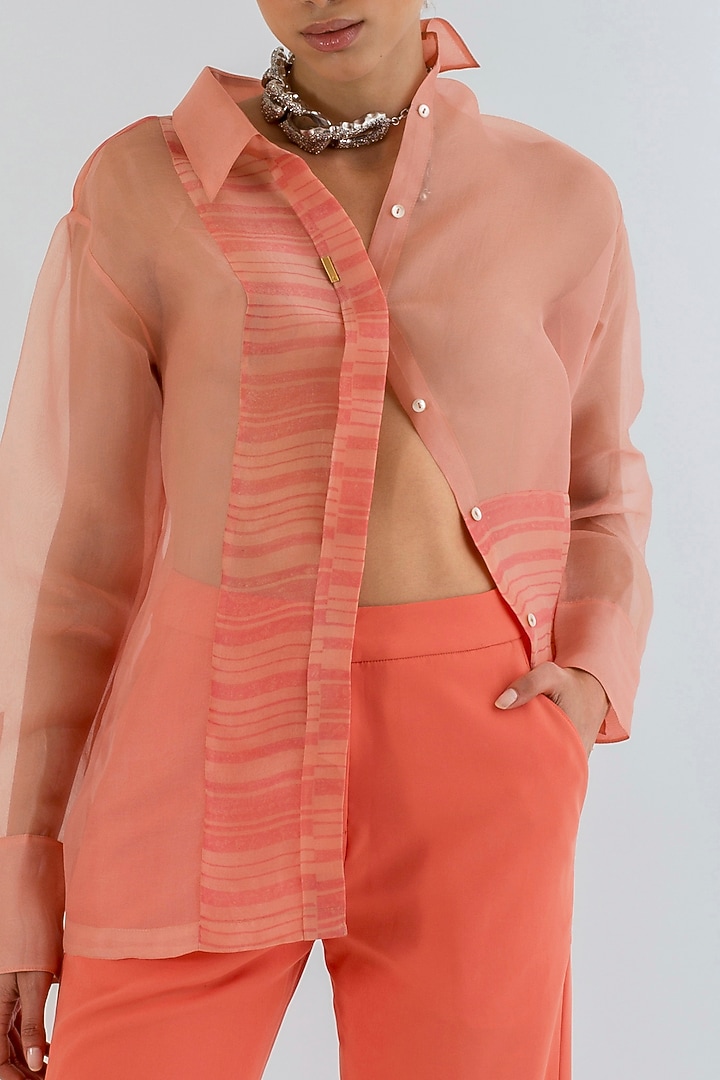 Peach Hand Block Printed Shirt by AROHI at Pernia's Pop Up Shop