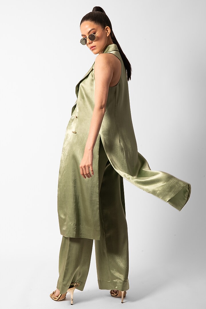 Green Modal Satin Jacket Set by AROHI at Pernia's Pop Up Shop