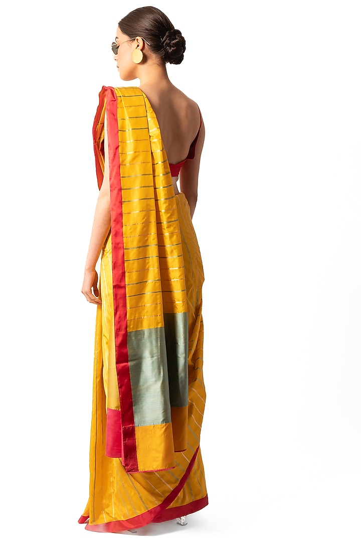 Yellow Silk Striped Handwoven Banarasi Wedding Saree by AROHI at Pernia's Pop Up Shop