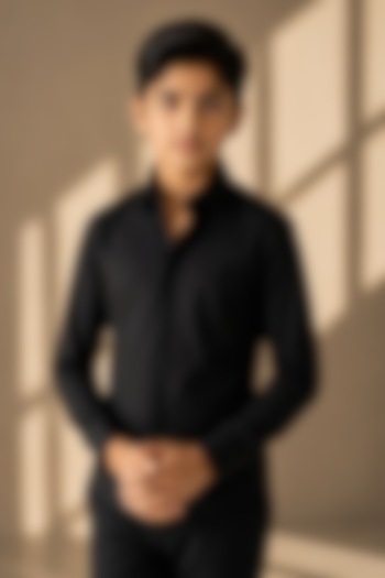 Black Cotton Acetate Shirt For Boys by Amit Arora Kids at Pernia's Pop Up Shop
