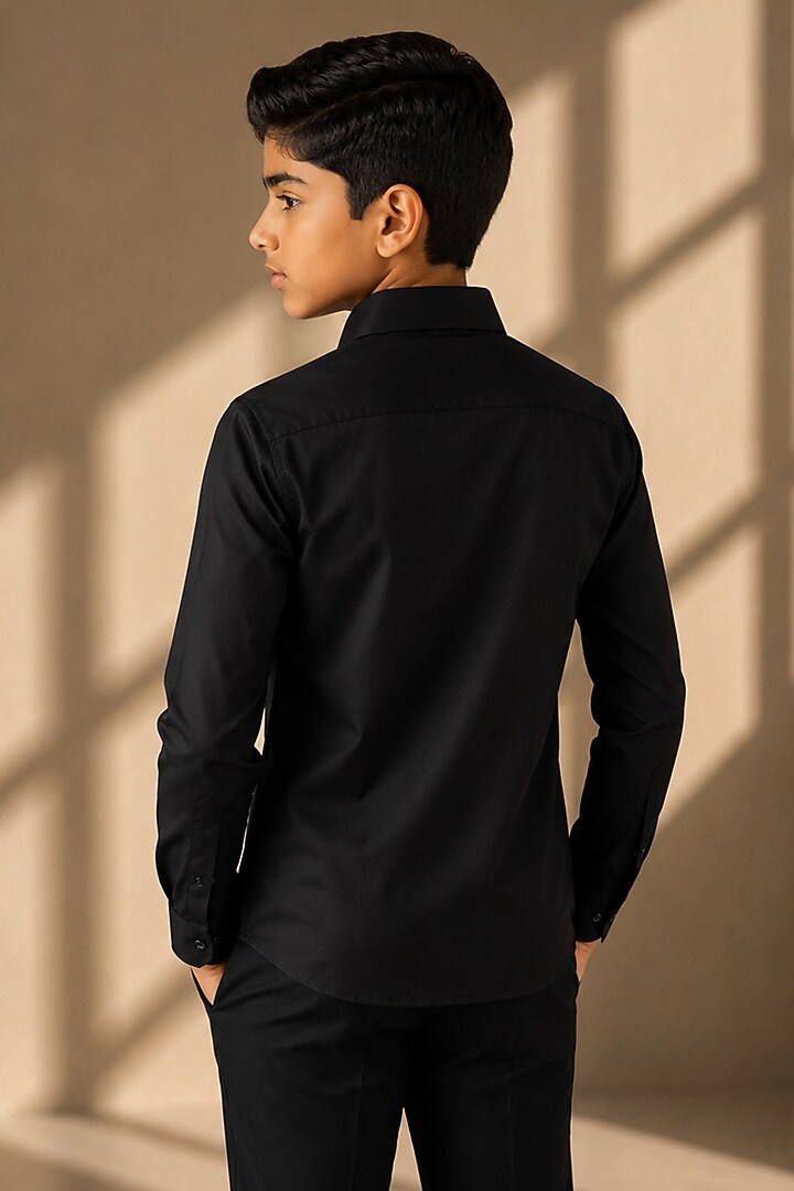 Black Cotton Acetate Shirt For Boys by Amit Arora Kids at Pernia's Pop Up Shop