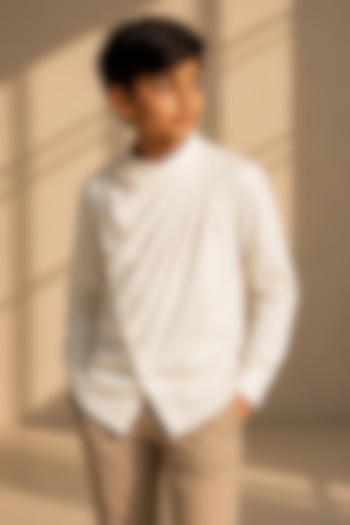 Cream Tencel Draped Shirt For Boys by Amit Arora Kids at Pernia's Pop Up Shop