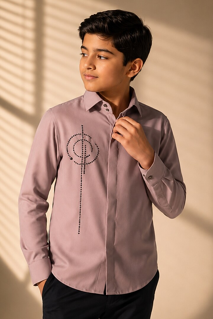 Dusty Pink Polynosic Motif Hand Embroidered Shirt by Amit Arora Kids at Pernia's Pop Up Shop