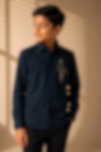 Turquoise Polynosic Motif Hand Embroidered Shirt by Amit Arora Kids at Pernia's Pop Up Shop