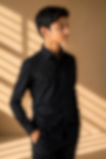 Black Polynosic Hand Embroidered Shirt For Boys by Amit Arora Kids at Pernia's Pop Up Shop