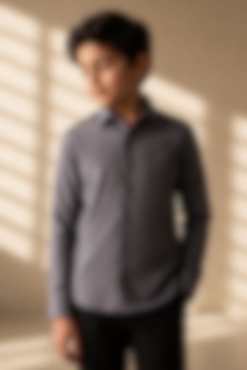 Grey Polynosic Motif Hand Embroidered Shirt For Boys by Amit Arora Kids at Pernia's Pop Up Shop