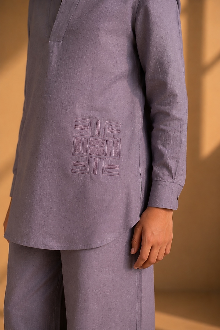 Mauve Linen Thread Embroidered Co-Ord Set For Boys by Amit Arora Kids at Pernia's Pop Up Shop